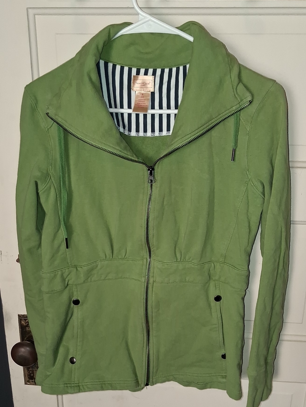 Northcrest Lime Green Zip-Up Utility Jacket with Funnel Collar